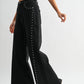 High-Waisted Black Wide-Leg Denim Stud Pants