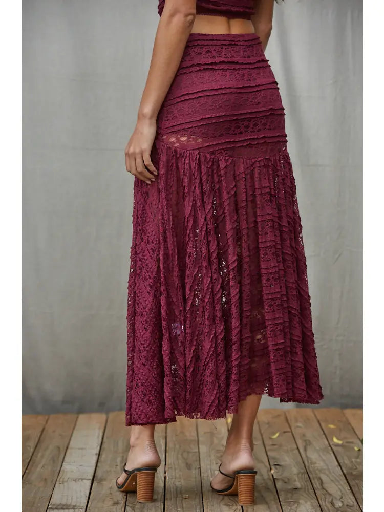 Knit Nylon Spandex Lace Maxi Skirt