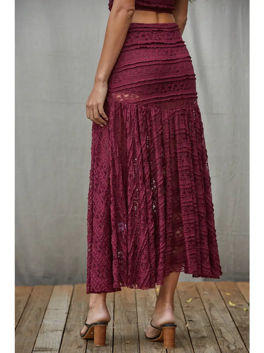 Knit Nylon Spandex Lace Maxi Skirt