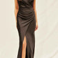 Satin Surplice Ruched Maxi Dress