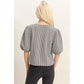 Gingham Bow Tie Puff Sleeve Blouse