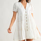 Button-Front Mini Dress with Puff Sleeves
