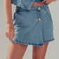 Gold Button Front Denim Skort