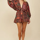 Batwing Sleeved Boho Paisley Print Romper
