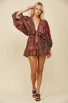 Batwing Sleeved Boho Paisley Print Romper