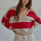 Knit Sweater Nylon Polyester Striped V-Neck Pullover