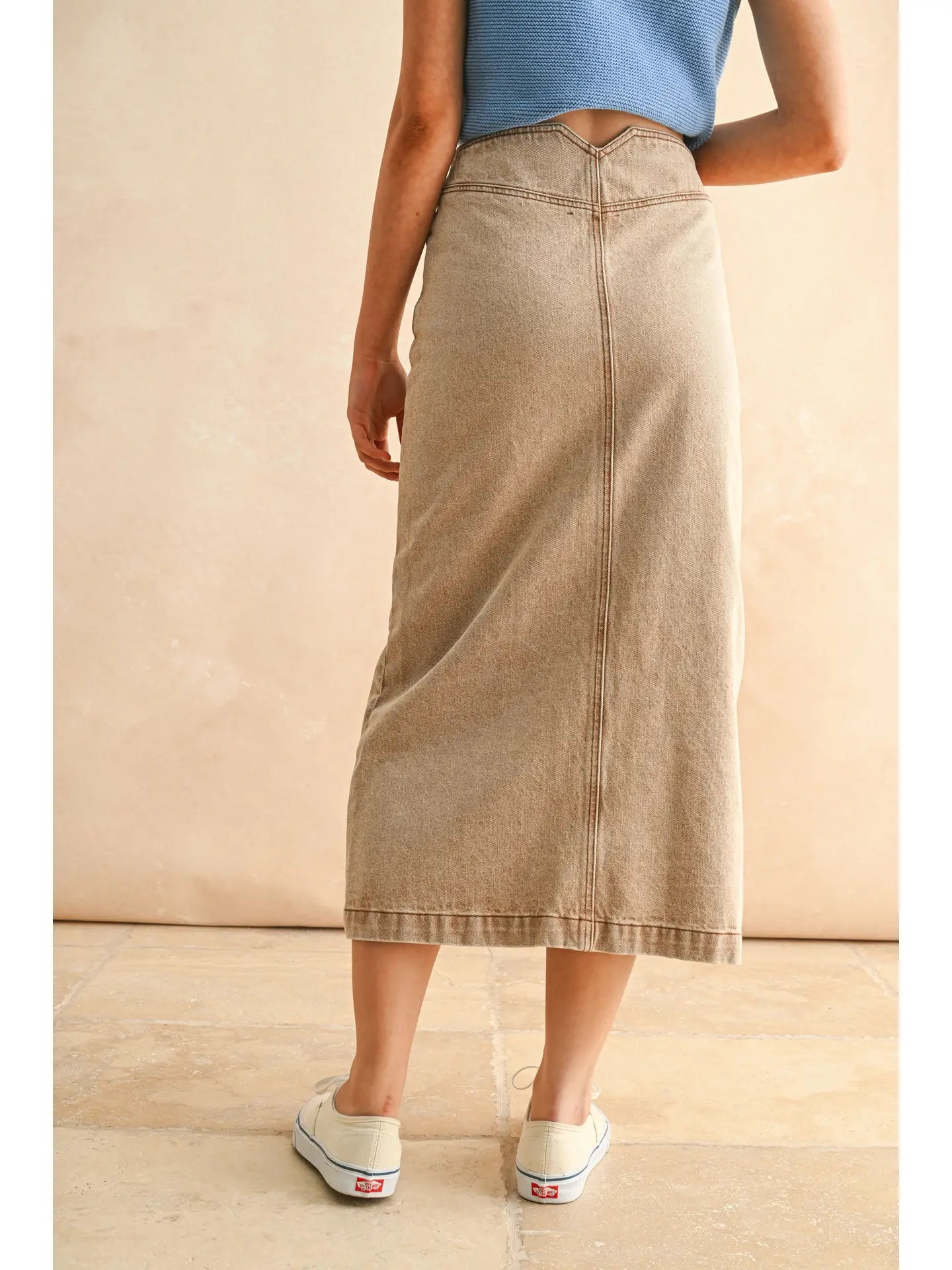 Button Front Washed Skirt