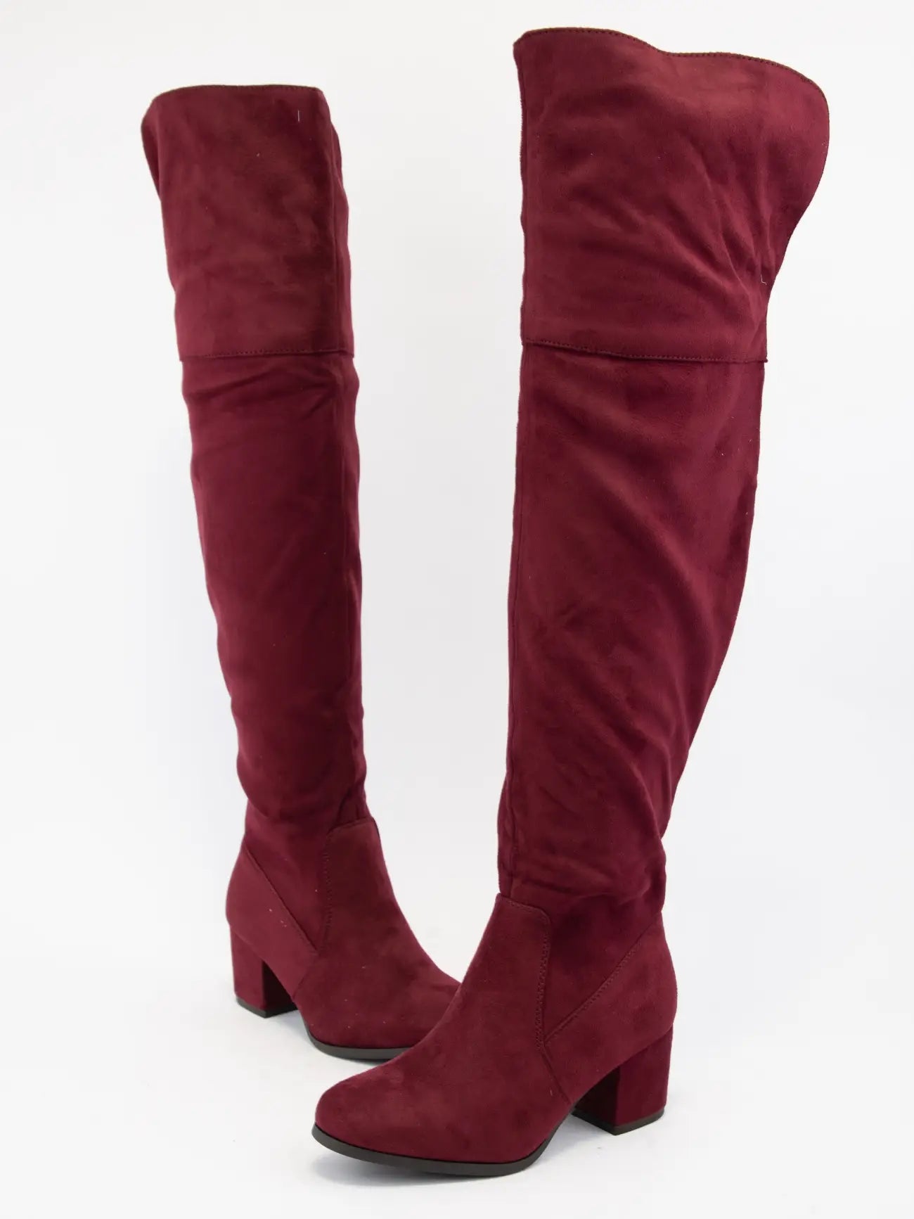 Burgundy Faux Suede Thigh High Boots