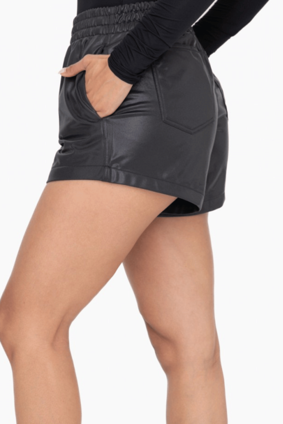 Glossy Leather Look High Waist Shorts