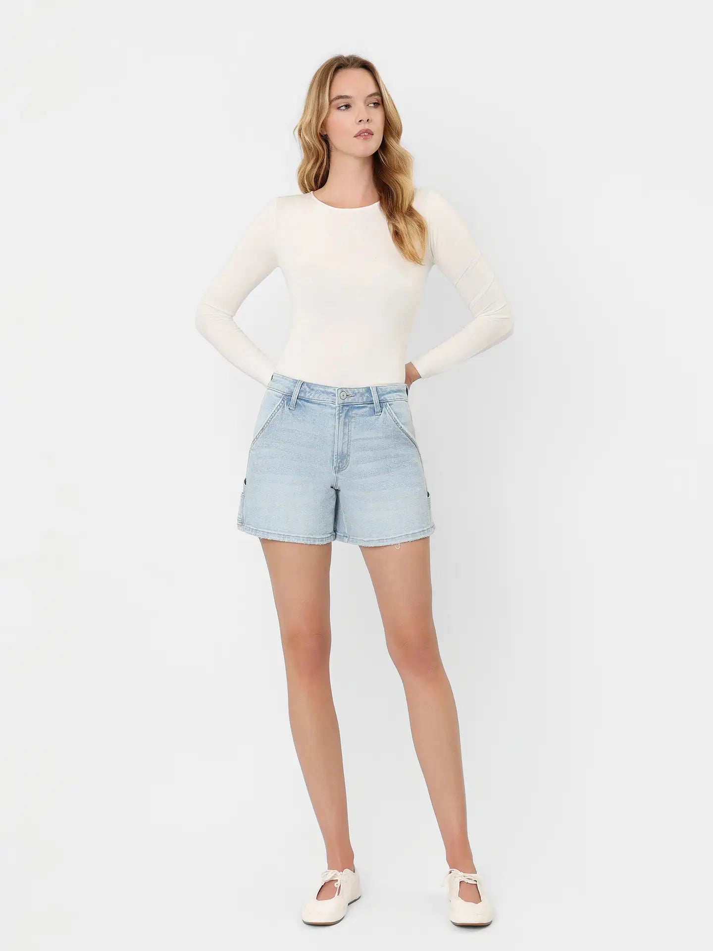 High Rise Light Wash Carpenter Shorts