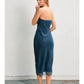 Dull Satin Strapless Lace Hem Midi Dress