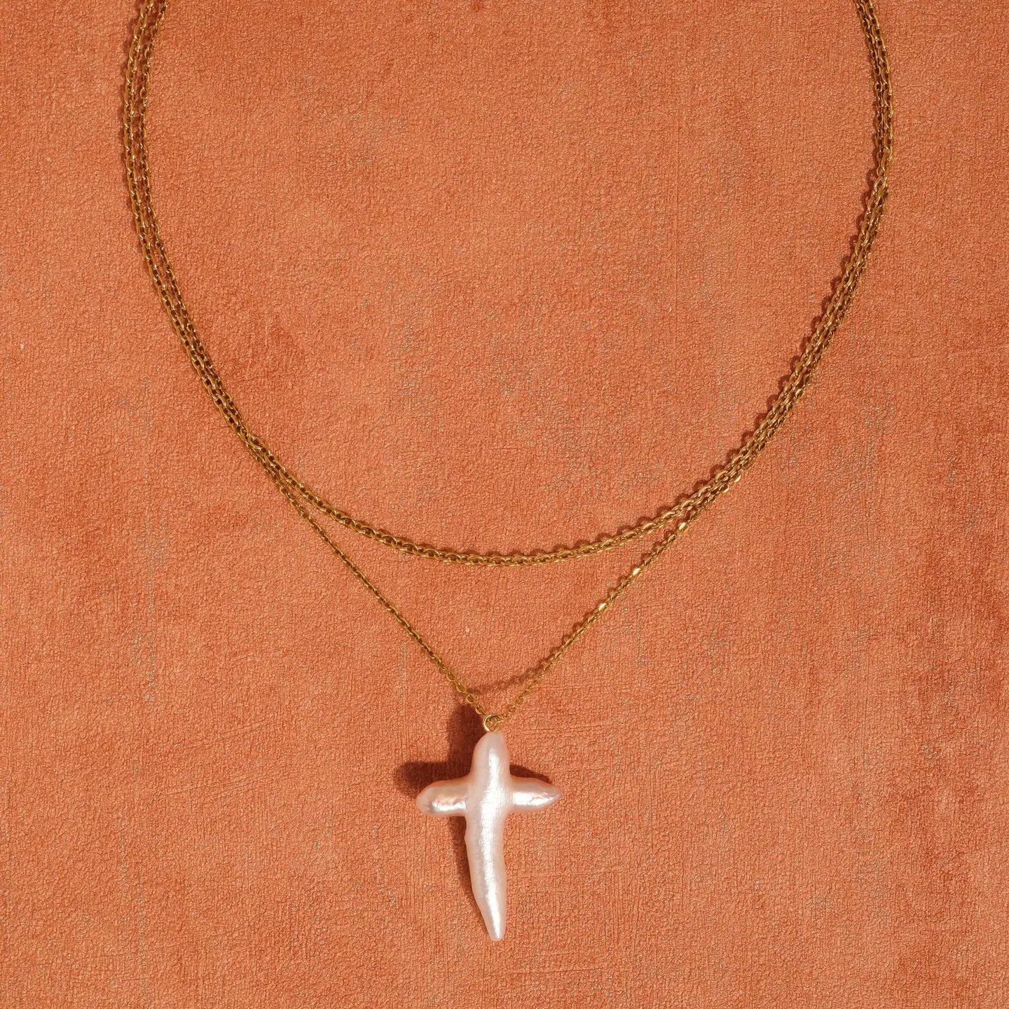 Aurise 18K Gold Non-Tarnish Freshwater Pearl Cross Necklace