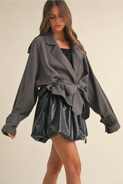 Cropped Light Weight Belted Trench Coat