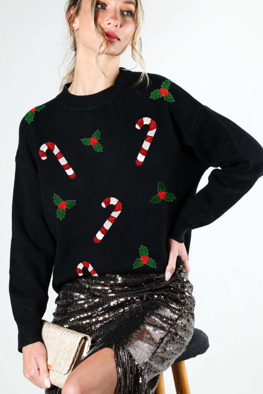 Candy Cane and Mistletoe Holiday Sweater