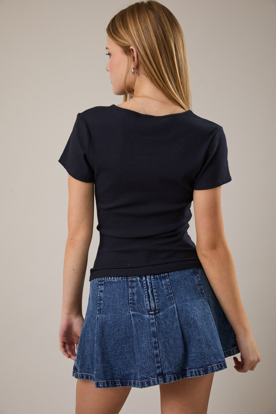 Short Sleeve Henley Knit Top