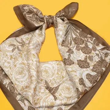 Large Floral Print Bandana Scarf Brown