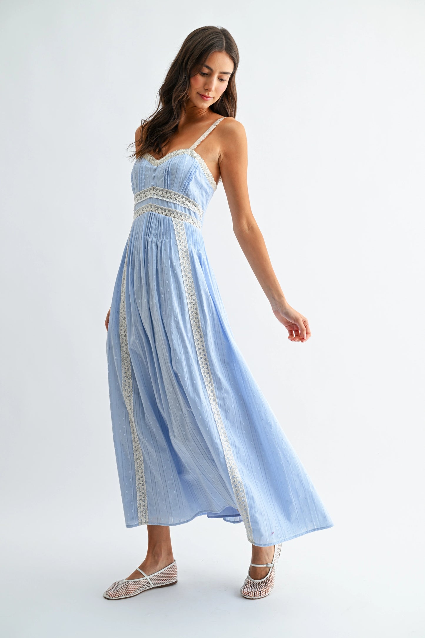 Breezy Blue Lace Trim Maxi Sundress