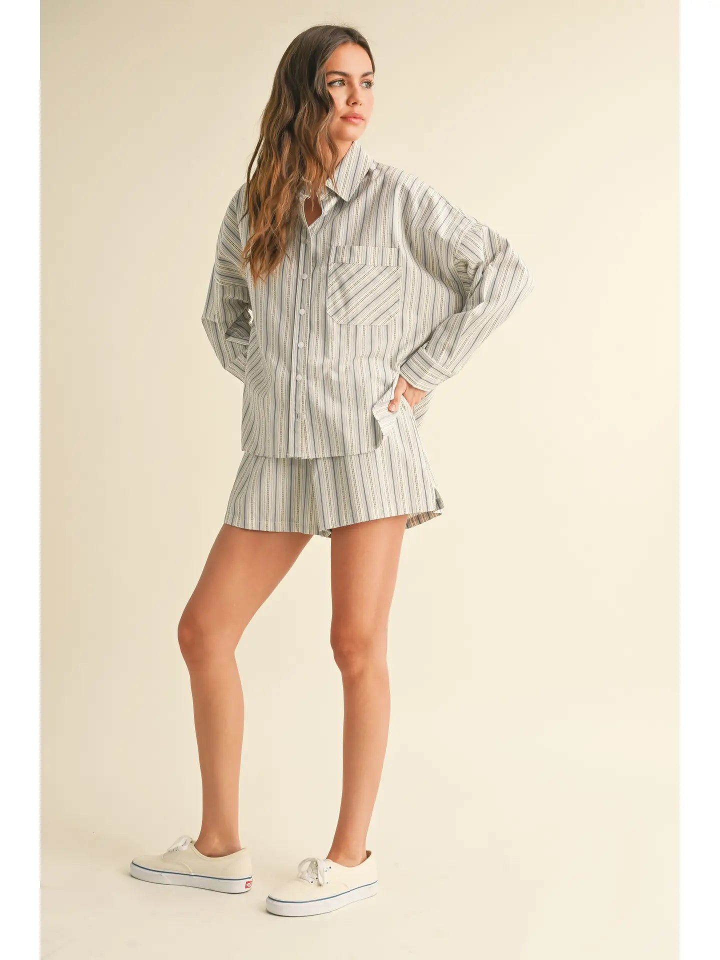 Multi Stripe Cotton Button Down Shirt