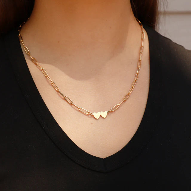 Stainless Steel Engravable 2 Heart Paperclip Necklace