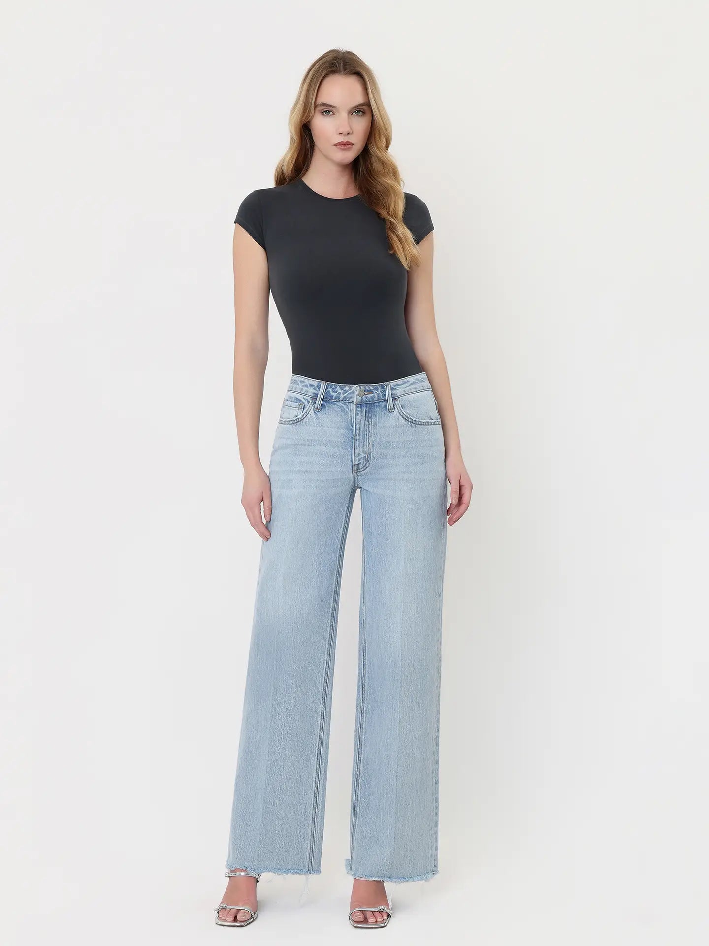 High Rise Trouser Fold Creased Wide Jeans