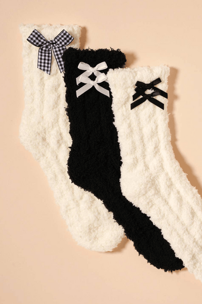 Fuzzy Floral & Bows Crew Socks