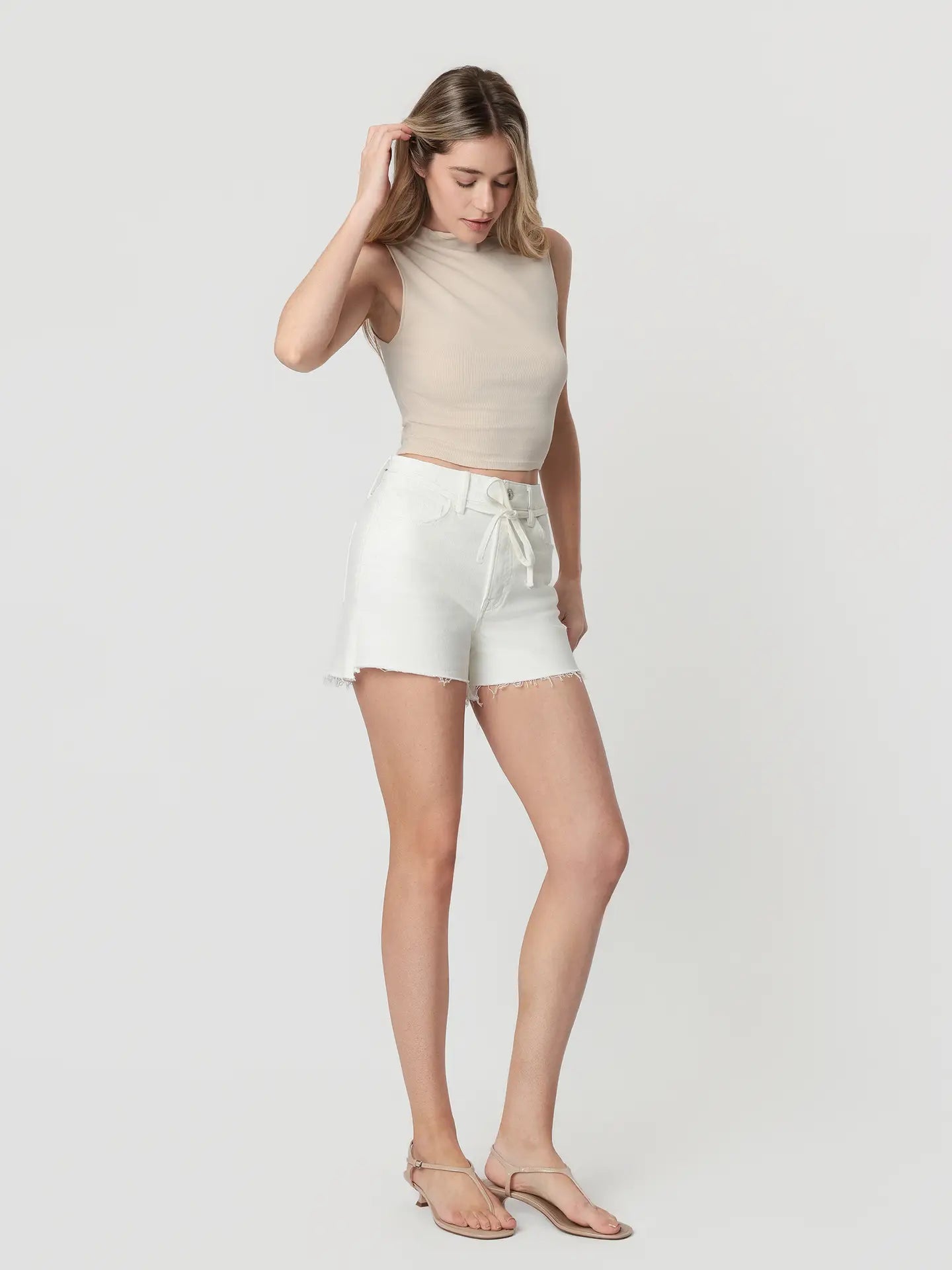 Super High Rise Raw Step Hem Drawstring Mom Shorts