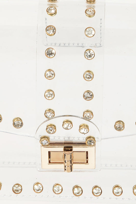 Transparent Rectangle Rhinestone Trim Bag