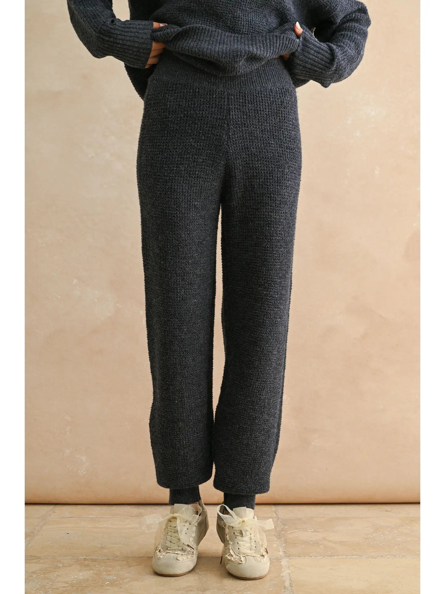Waffle Pattern Sweater Jogger Pants