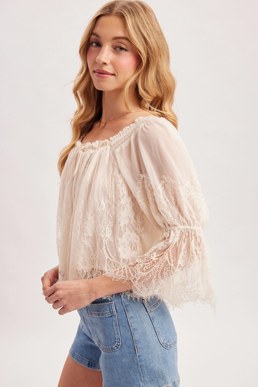 Off the Shoulder Ruffled Lace Blouse