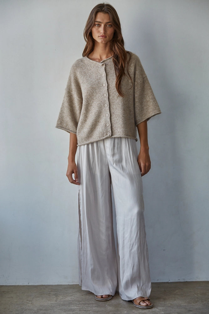 Knit Sweater Quarter Sleeve Button Up Cardigan Top