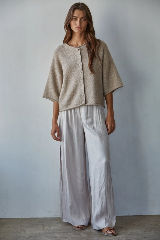 Knit Sweater Quarter Sleeve Button Up Cardigan Top