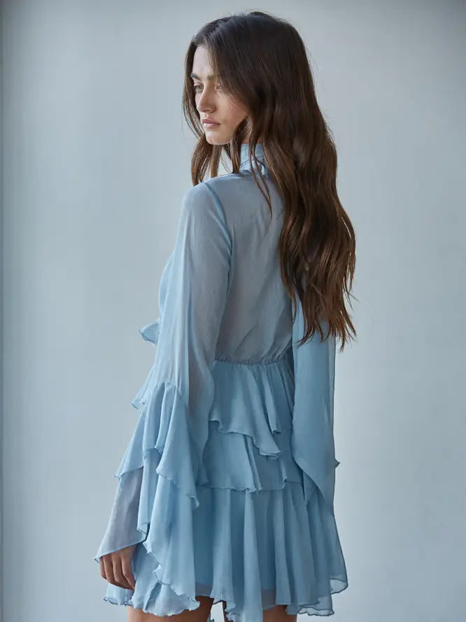 Woven Chiffon Polyester Ruffle Tiered Mini