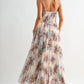 Pleated Floral Tulle Maxi Dress