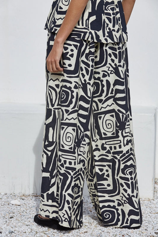 Woven Rayon Nylon Tribal Print Wide Leg Pants