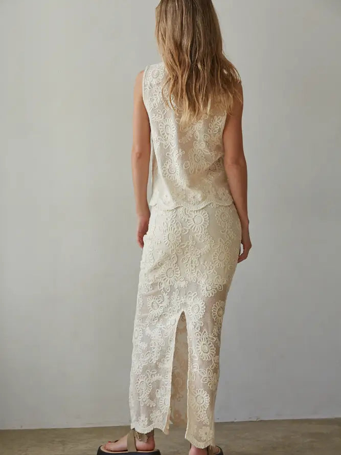 Woven Cotton Floral Lace Work Sleeveless Top