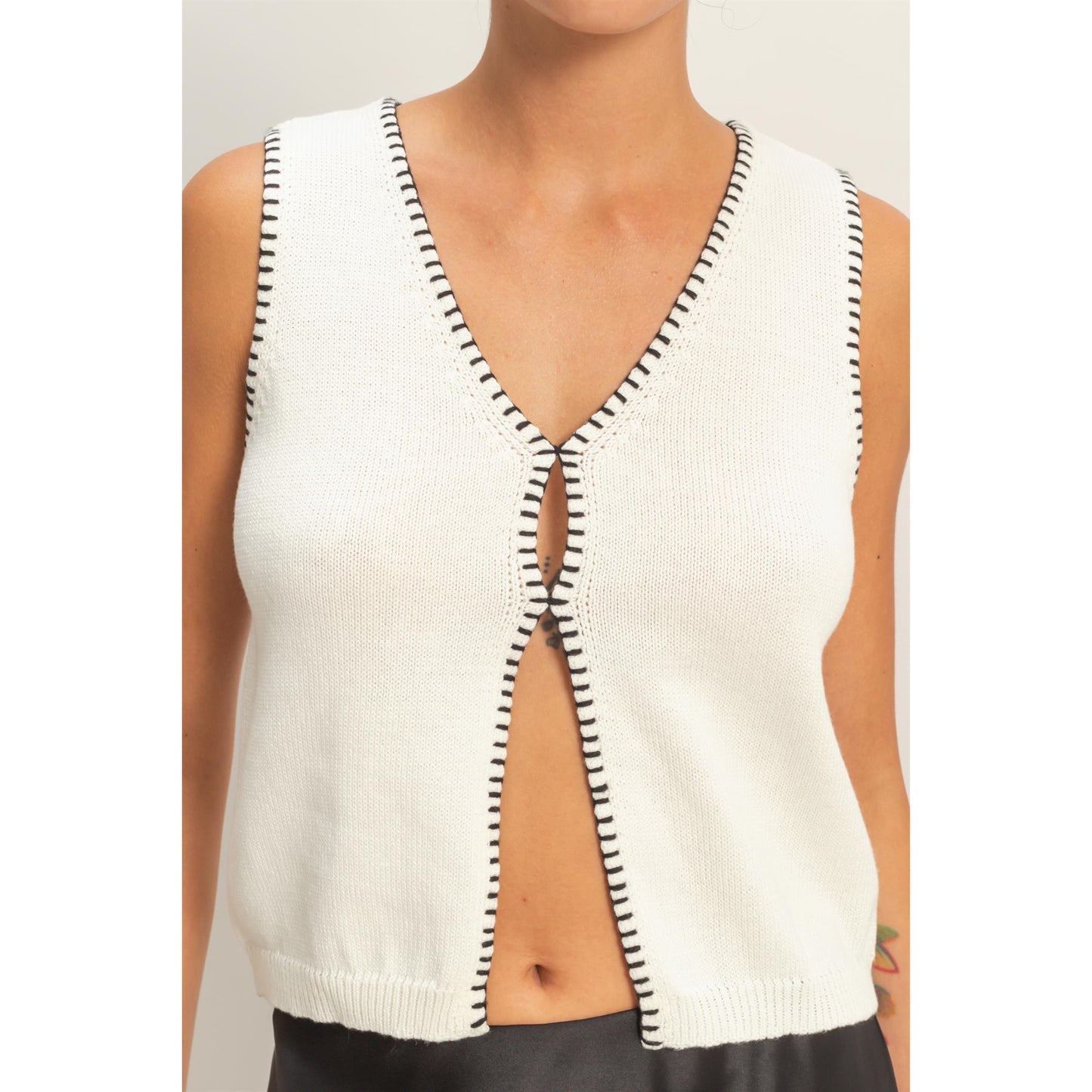 V-Neck Vest with Blanket Stitch