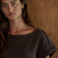 Woven Cotton Boat Neck Top with Bead Stud Detail