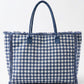 Gingham Check Terry Cloth Frayed Tote Bag