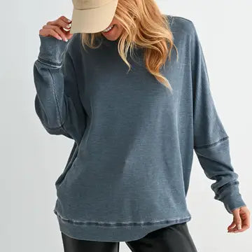Waffle Ribbed Roundneck Pullover