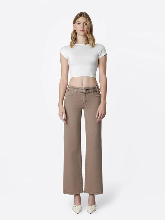 Low Rise Belted Wide Leg Jeans