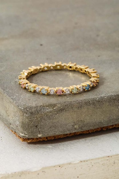 Gold Dipped Delicate Rhinestone Eternity Fashion Ring