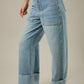 High Waisted Wide Leg Cuffed Jeans