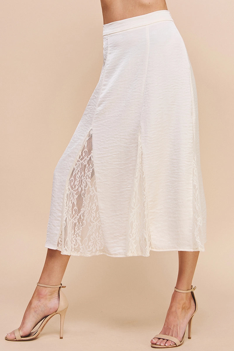 Crushed Satin Lace Godet Skirt