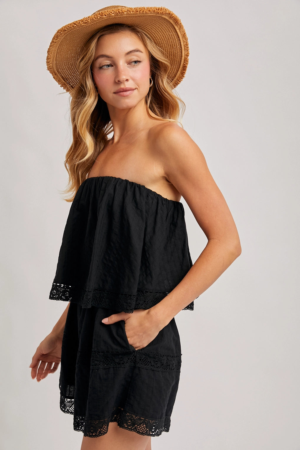 Strapless Embroidered Trim Jumpsuit