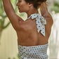 Woven Viscose Linen Polka Dot Sleeveless Halter Top