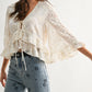 Boho Embroidered Sheer Blouse Flowy Bell Sleeves