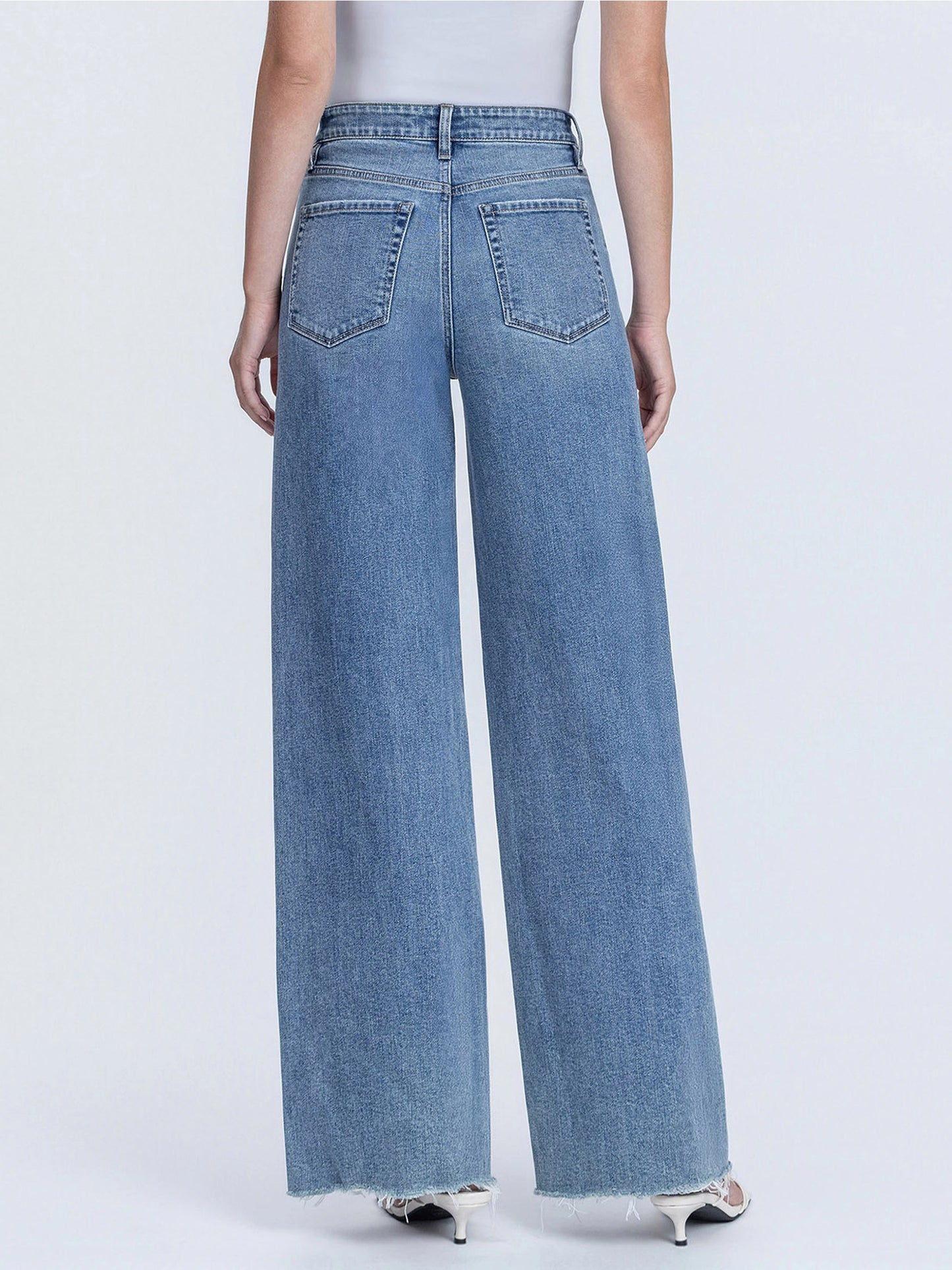 Super High Rise Medium Wash Raw Hem Wide Leg Jeans