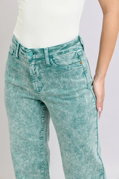 High Waist Garment Dyed Sea Green Dad Denim Jeans