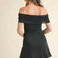 Foldover Off Shouder Mesh Mini Dress