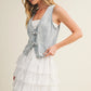 Light Wash Denim Vest with Buckle Closure